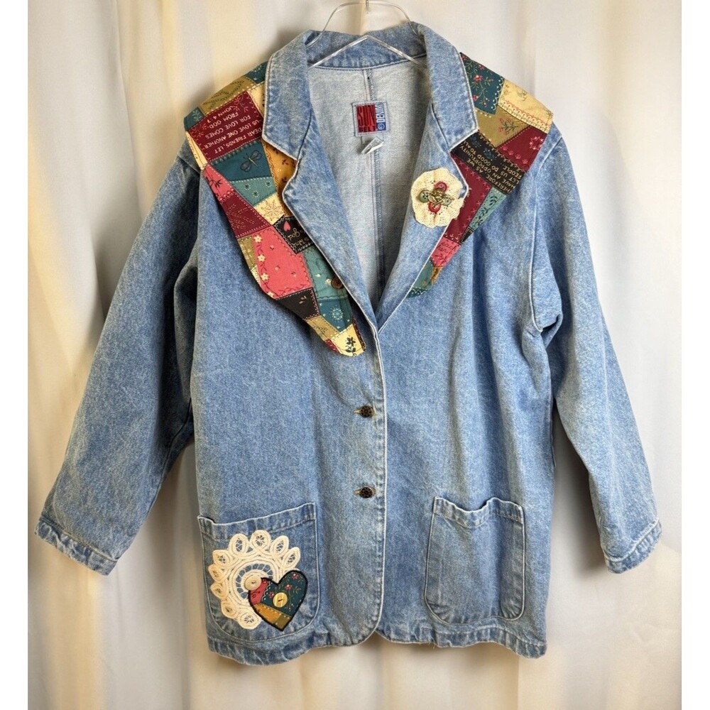 Vintage Sunbelt Denim Country Victorian Removable Collar Blazer Jacket Sz L